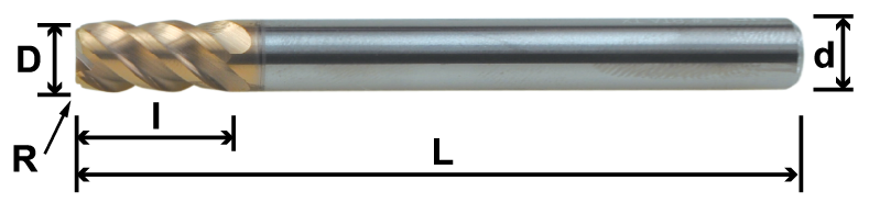 四刃長柄鎢鋼R角銑刀-SLR4 / MLR4