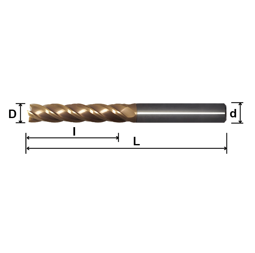 LET4 (Long Flute Length End Mill), 4 Flutes LET4 (Long Flute Length End Mill), 4 Flutes